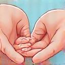 Zwei Hände halten eine kleinere Hand, symbolisiert psychologische Unterstützung.